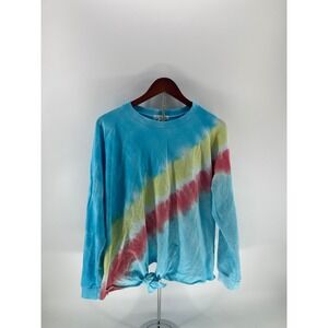 Full Circle Trends Tie Dye Crewneck Sweatshirt Blue Yellow‎ Red Knot Front XL